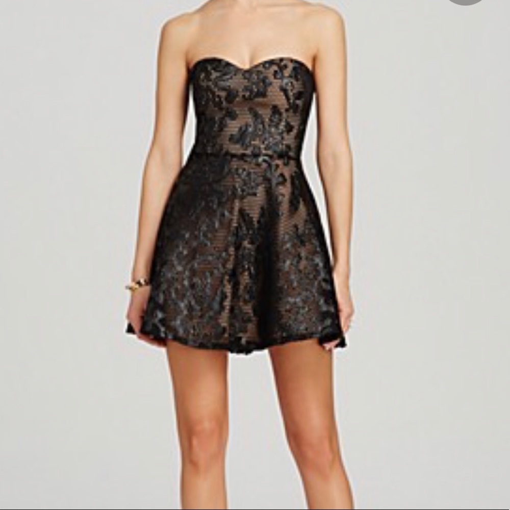 Mystic Strapless Black and Cream Lace Dress
